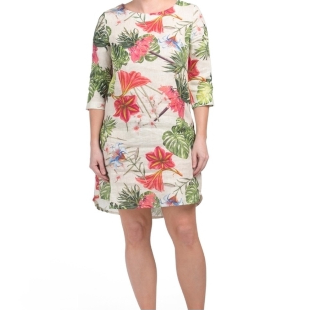 Allegra Masetti tropical print round neck midi dress L - Picture 2 of 9